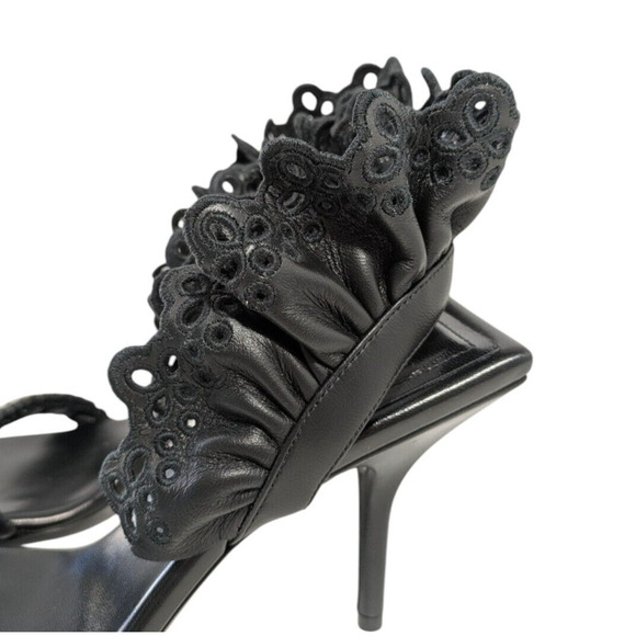 Givenchy G Black Lambskin Chain Ruffle Sandals New EU 37 Square Toe Slingback - Picture 13 of 16